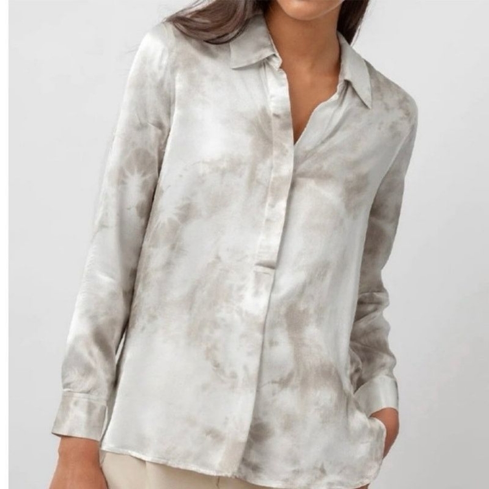 Rails Nissa Marbled Satin Collar Blouse in Ivory Storm Size XS